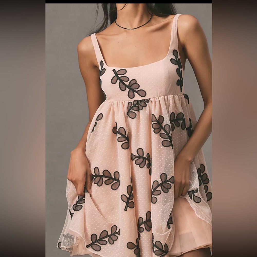 Anthropologie Square Neck Tulle Baby Doll Mini Dress. - Picture 3 of 6